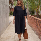 Vestido Midi Evasé em Linho 100% VALENCIA