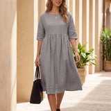 Vestido Midi Evasé em Linho 100% VALENCIA