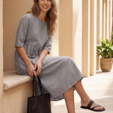Vestido Midi Evasé em Linho 100% VALENCIA