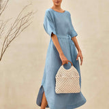 Vestido Maxi Tipo Kimono 100% Linho com Corte Largo MADDIE