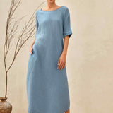 Vestido Maxi Tipo Kimono 100% Linho com Corte Largo MADDIE