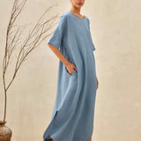 Vestido Maxi Tipo Kimono 100% Linho com Corte Largo MADDIE
