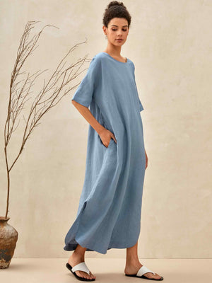 Vestido Maxi Tipo Kimono 100% Linho com Corte Largo MADDIE
