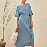 Vestido Maxi Tipo Kimono 100% Linho com Corte Largo MADDIE