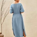 Vestido Maxi Tipo Kimono 100% Linho com Corte Largo MADDIE