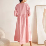 Vestido Comprido LUNA 100% Linho com Cintura Elástica e Pormenores Franzidos