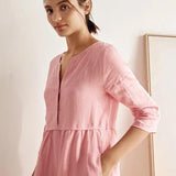Vestido Comprido LUNA 100% Linho com Cintura Elástica e Pormenores Franzidos