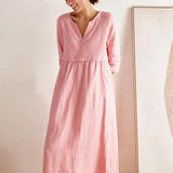 Vestido Comprido LUNA 100% Linho com Cintura Elástica e Pormenores Franzidos