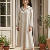 Vestido Maxi Pullover com Capuz em Linho 100% REBECCA
