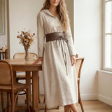 Vestido Maxi Pullover com Capuz em Linho 100% REBECCA