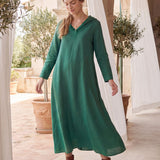 Vestido Maxi Pullover com Capuz em Linho 100% REBECCA