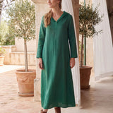 Vestido Maxi Pullover com Capuz em Linho 100% REBECCA