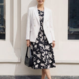 Vestido comprido drapeado com estampado floral 100% linho ELODIE