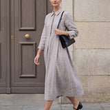 Vestido Maxi VALERIE 100% Linho com Pregas Invertidas e Costura Curva