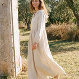 Vestido Maxi Caftan LINETTE com Capuz Esculpido em 100% Linho