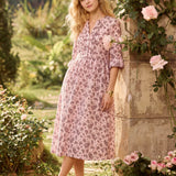 Vestido Maxi em Linho com Folhos e Punhos Franzidos MAELYN
