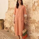 Vestido Maxi Cocoon PETRA com Punho em Renda 100% Linho