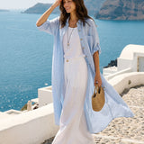 Vestido Maxi de Camisa Casulo MIREN com Gola de Camisa e Punho Dobrado, 100% Linho