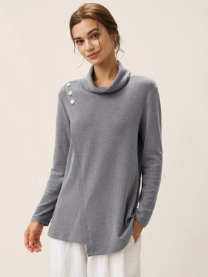 Camisola Elástica de Gola Alta com Botões Lenzing Modal® ZARIA