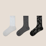 Conjunto de 3 Pares de Meias a Meio da Panturrilha em Algodão de Fibra Longa com Relevo Floral