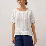 Top com pregas e riscas 100% linho VIA
