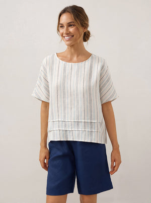 Top com pregas e riscas 100% linho VIA