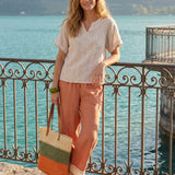 100% Linen Lace-Hem Wide-Leg Pants DARBY