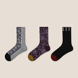 Conjunto de 3 Pares de Meias a Meio da Panturrilha em Algodão de Fibra Longa com Relevo Floral
