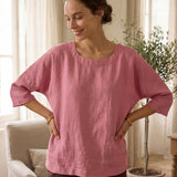 Top de Linho 100% Gola Barco Manga 3/4 AURORA