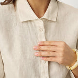 Camisa AVELINE 100% Linho com Gola Pequena e Bainha Curva