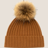 Gorro descaído em caxemira 100% canelada com pompom