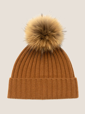 Gorro descaído em caxemira 100% canelada com pompom