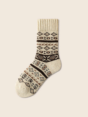 Meias de lã grossas jacquard retro pelo joelho