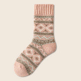 Meias de lã grossas jacquard retro pelo joelho