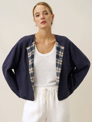 Casaco Casual Reversível de Linho Tencel com Gola Redonda CHLOE