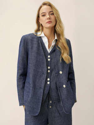 Casaco Tencel Linho Textura Ganga Reversível Decote em V ELLIE
