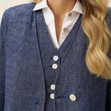 Casaco Tencel Linho Textura Ganga Reversível Decote em V ELLIE