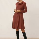 Vestido Midi Elástico de Lã e Lyocell com Gola Drapeada KIRA