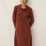 Vestido Midi Elástico de Lã e Lyocell com Gola Drapeada KIRA