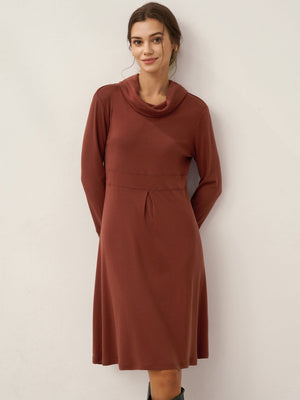 Vestido Midi Elástico de Lã e Lyocell com Gola Drapeada KIRA