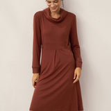 Vestido Midi Elástico de Lã e Lyocell com Gola Drapeada KIRA