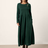 Vestido Maxi Plissado com Gola em Camadas de Lã BILLIE