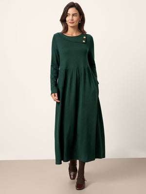 Vestido Maxi Plissado com Gola em Camadas de Lã BILLIE