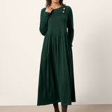 Vestido Maxi Plissado com Gola em Camadas de Lã BILLIE