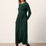 Vestido Maxi Plissado com Gola em Camadas de Lã BILLIE