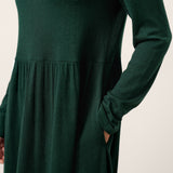 Vestido Maxi Plissado com Gola em Camadas de Lã BILLIE