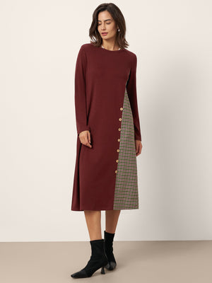 Vestido Midi de Lã Xadrez com Painel ALIA