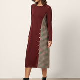Vestido Midi de Lã Xadrez com Painel ALIA