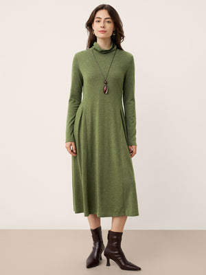 Vestido Maxi de Gola Alta com Pregas Esculpidas em Lã BRIAR