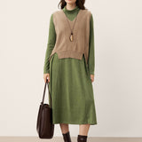Vestido Maxi de Gola Alta com Pregas Esculpidas em Lã BRIAR